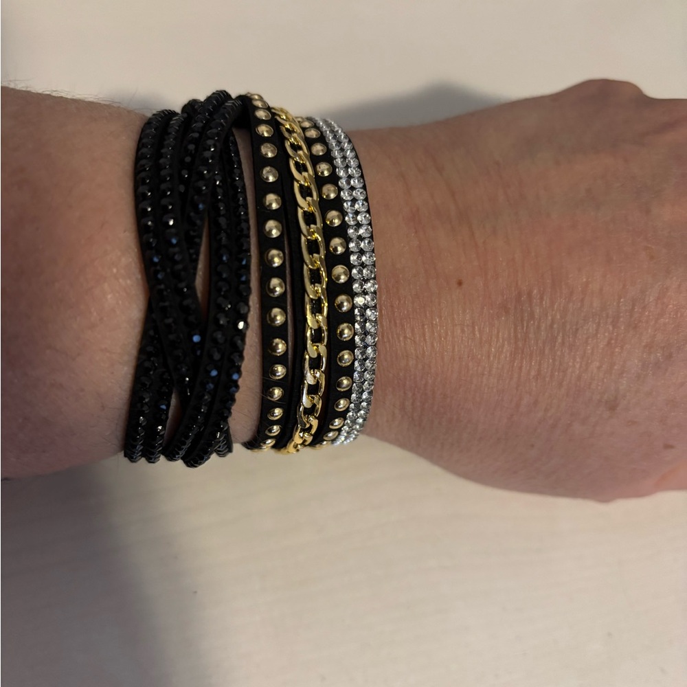 FAC Elegant Black, Gold, and Silver Wrap Bracelet. Never worn.